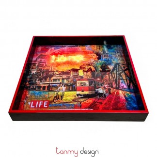 Red square lacquer tray Hanoi Skullface L- 42,5*42,5*5,5cm